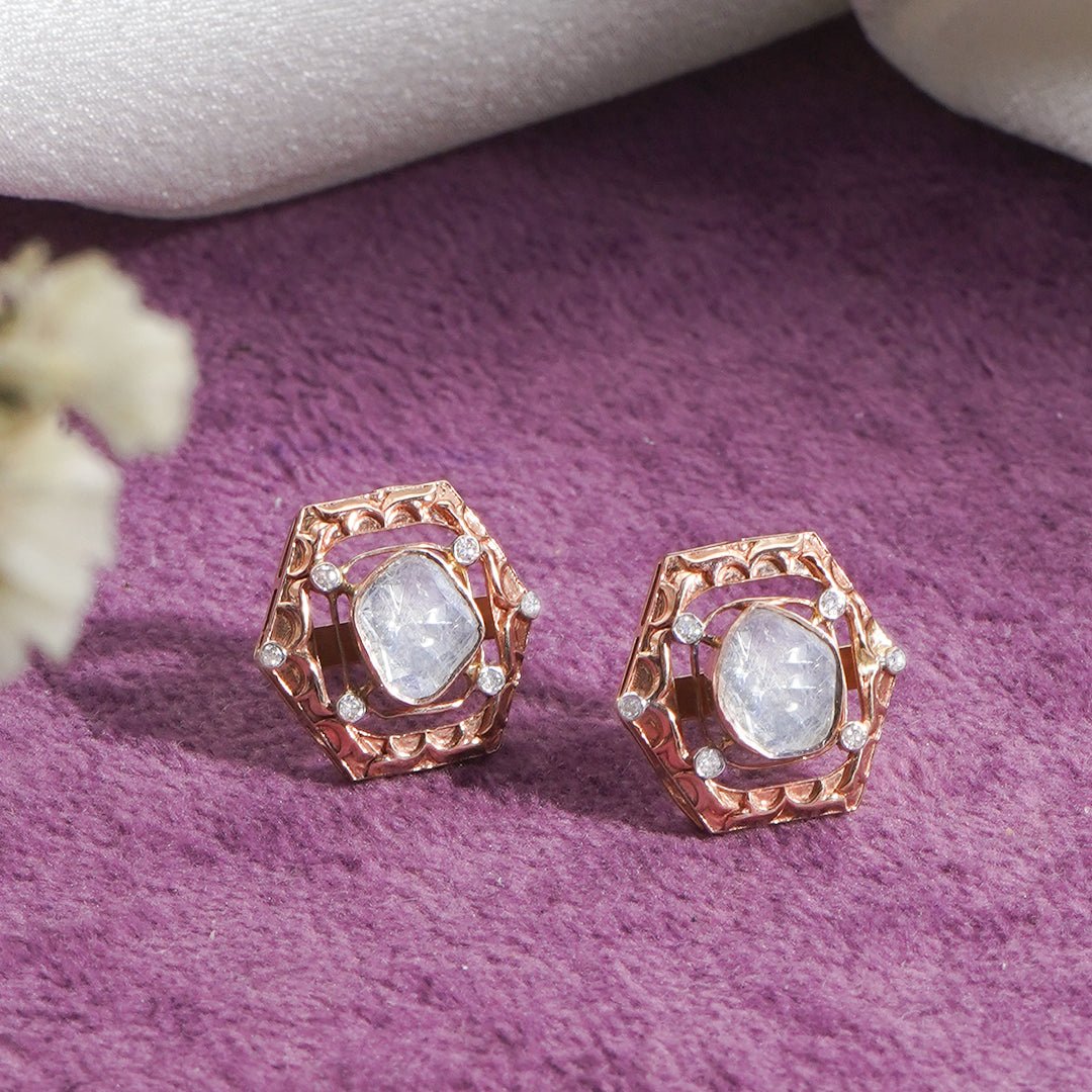 Nora Polki Diamond Earrings 14K Gold Elegant Everyday Studs