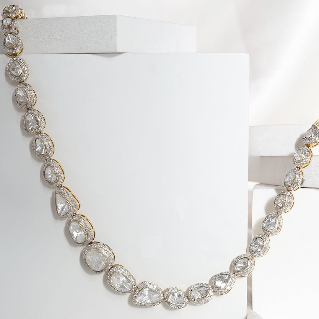 Scintillating Polki Diamond Necklace Classic 14k Gold Statement