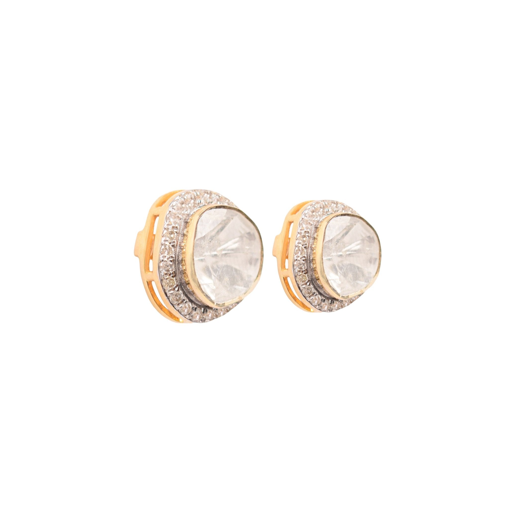 Eternal diamond earrings in polki craftsmanship shown adorning the ear, evoking legacy and grace.