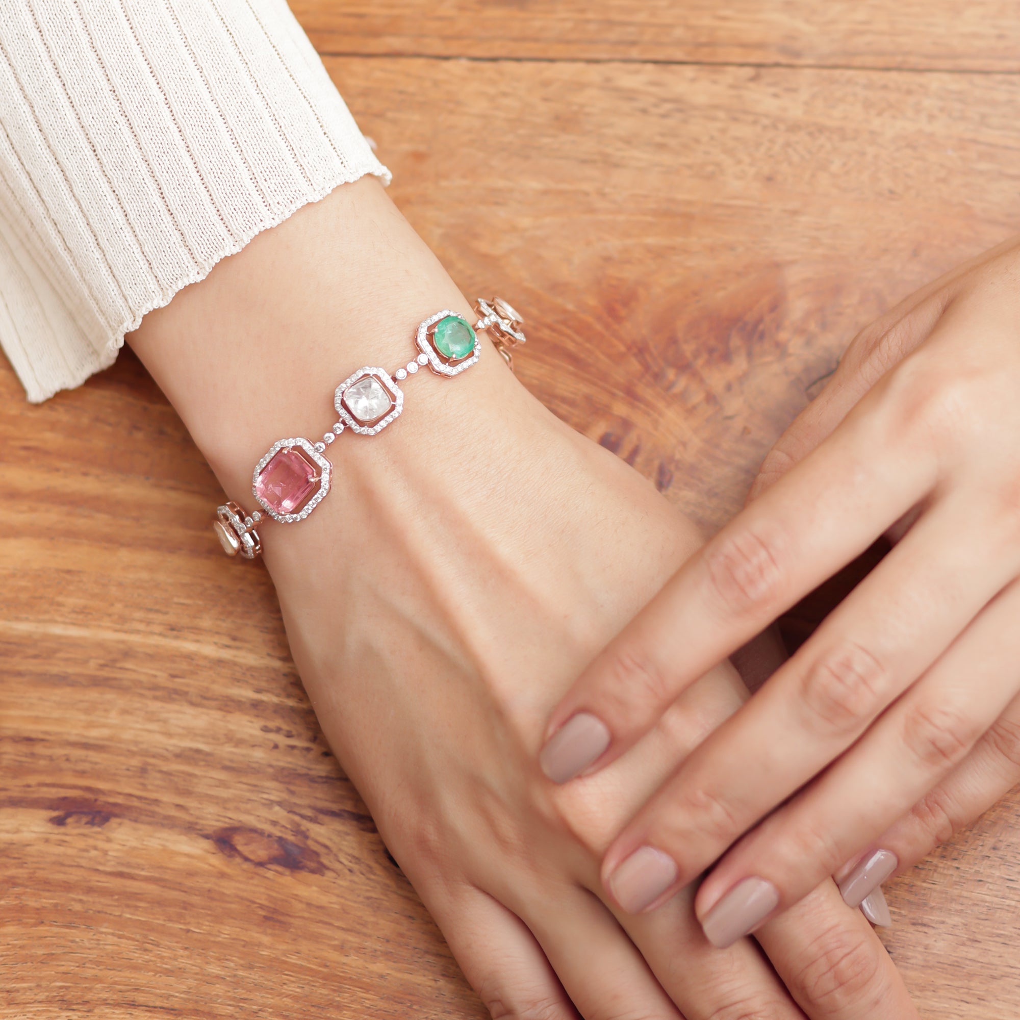 Prismatic Polki bracelet with colorful uncut gemstones