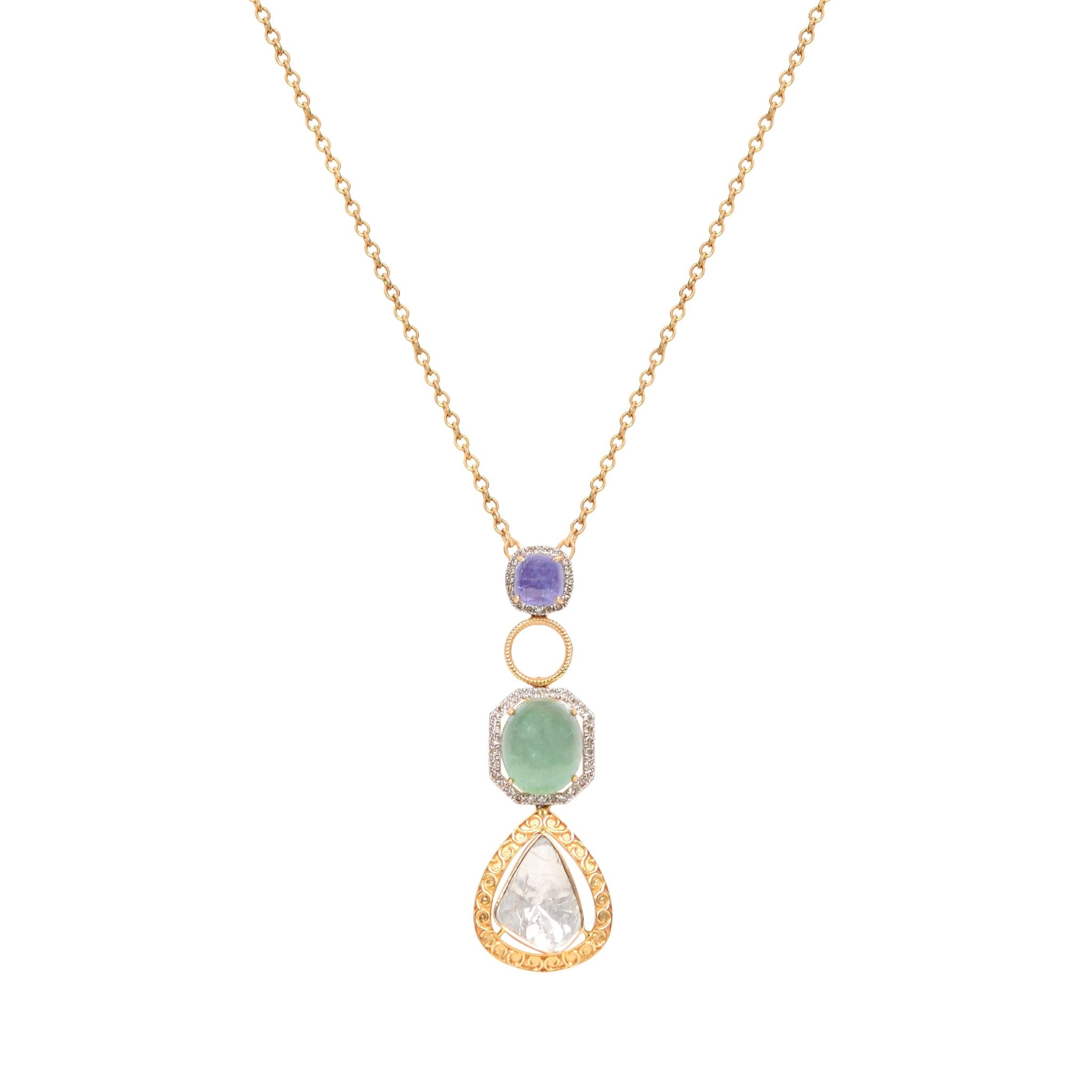 Trinity Cascade Pendant 14K Gold with Tanzanite Fluoride