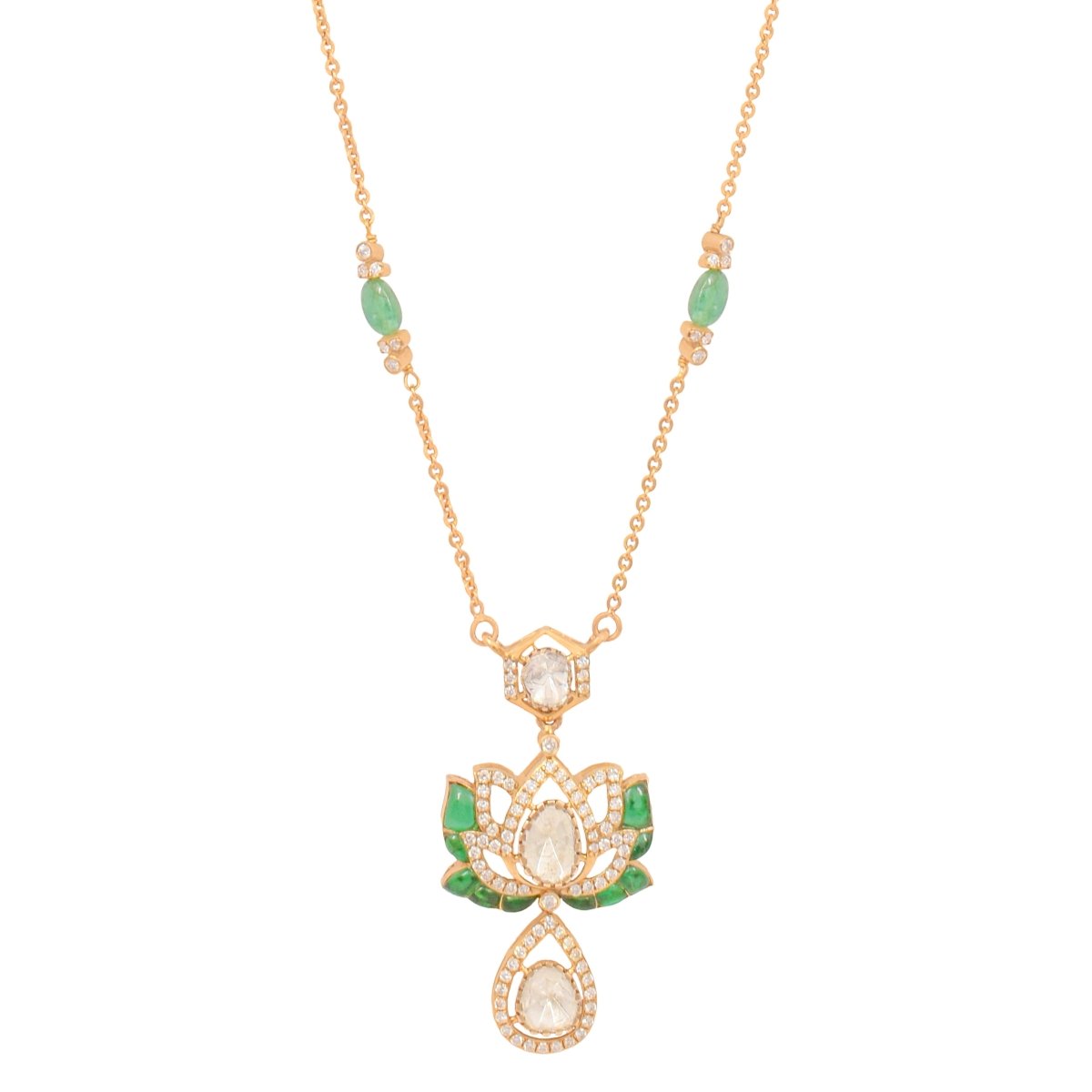 The Lotus Aura necklace in Polki with lotus-inspired charm