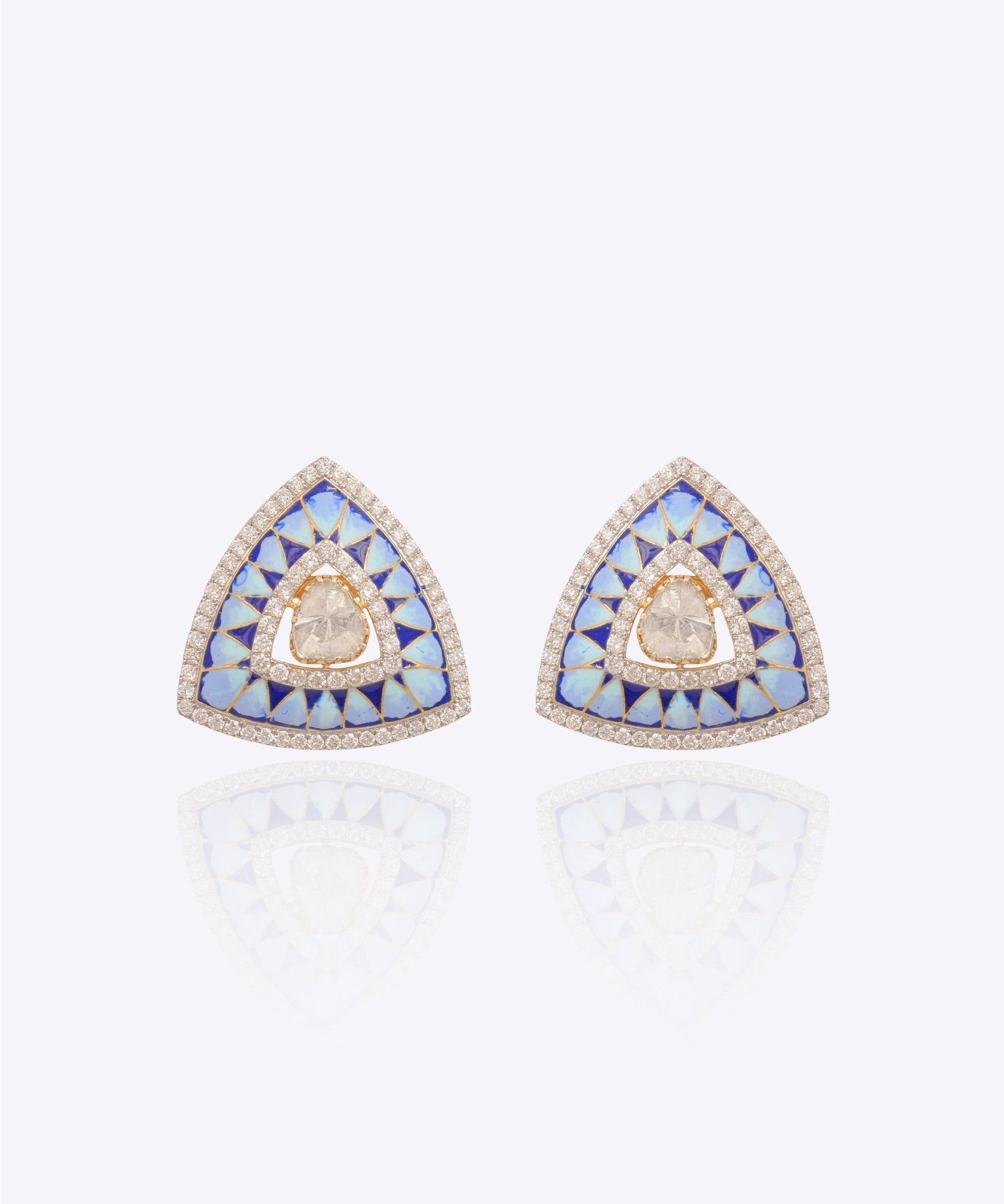Ocean Prism Stud Earrings in 14K gold – triangular Polki diamond design