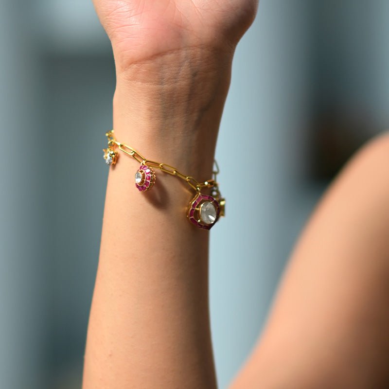 Bloomsong charm bracelet with floral gemstone charms