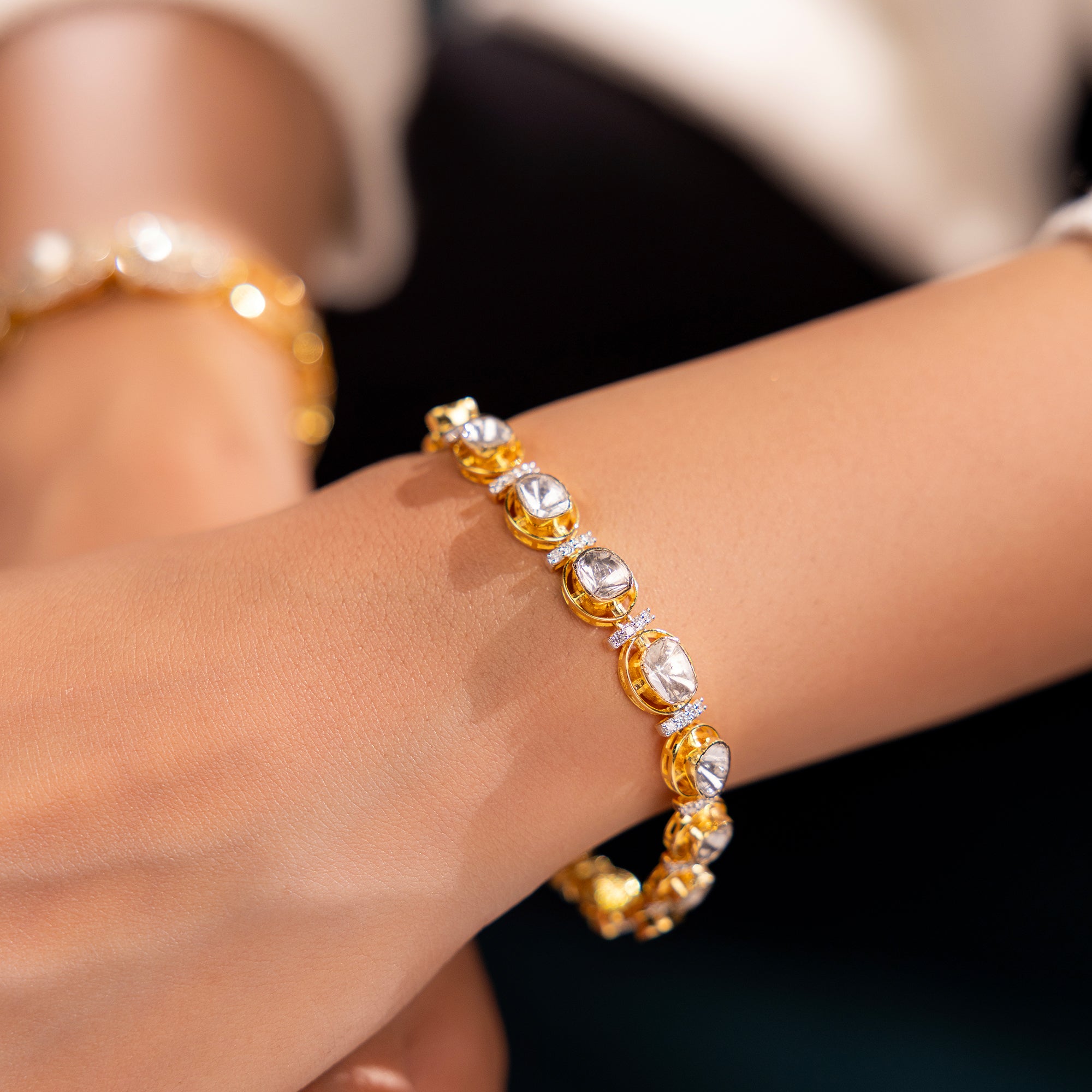 Bare Linear Polki diamond bracelet with minimalist design
