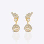 14k gold floral earrings with Polki, diamonds, and a detachable jacket