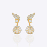 14k gold floral earrings with Polki, diamonds, and a detachable jacket