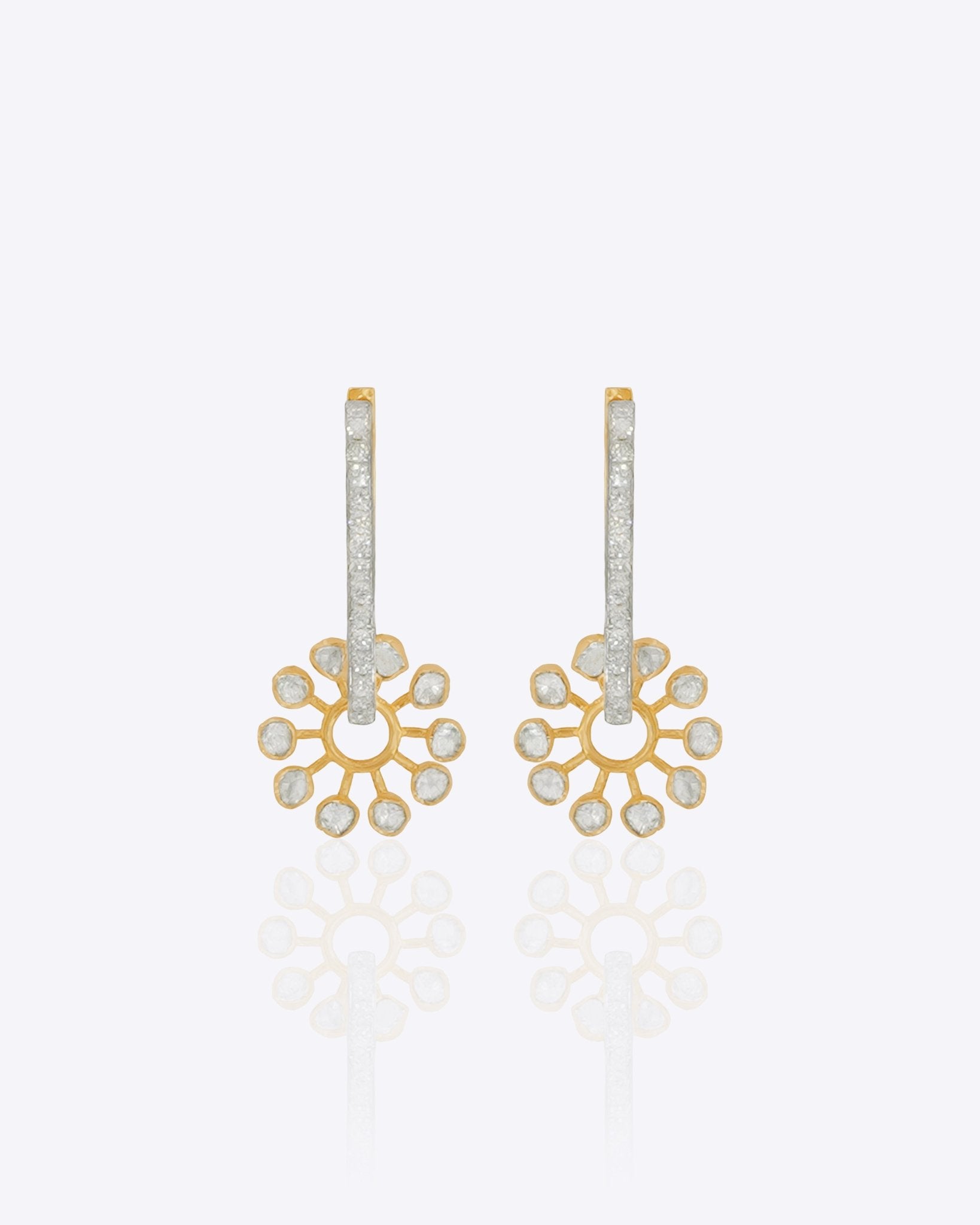 14k gold Petaluxe Hoop Earrings with a radiant floral Polki and diamond design.