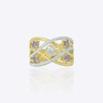 14k gold ring with Polki center and criss-cross line design