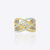 14k gold ring with Polki center and criss-cross line design
