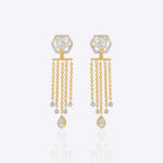 Solara Jacket Earrings in 14K gold with a hexagonal Polki and diamond design