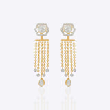 Solara Jacket Earrings in 14K gold with a hexagonal Polki and diamond design
