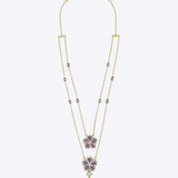 14K gold Petal Pair Necklace with tourmaline and layered floral motifs.