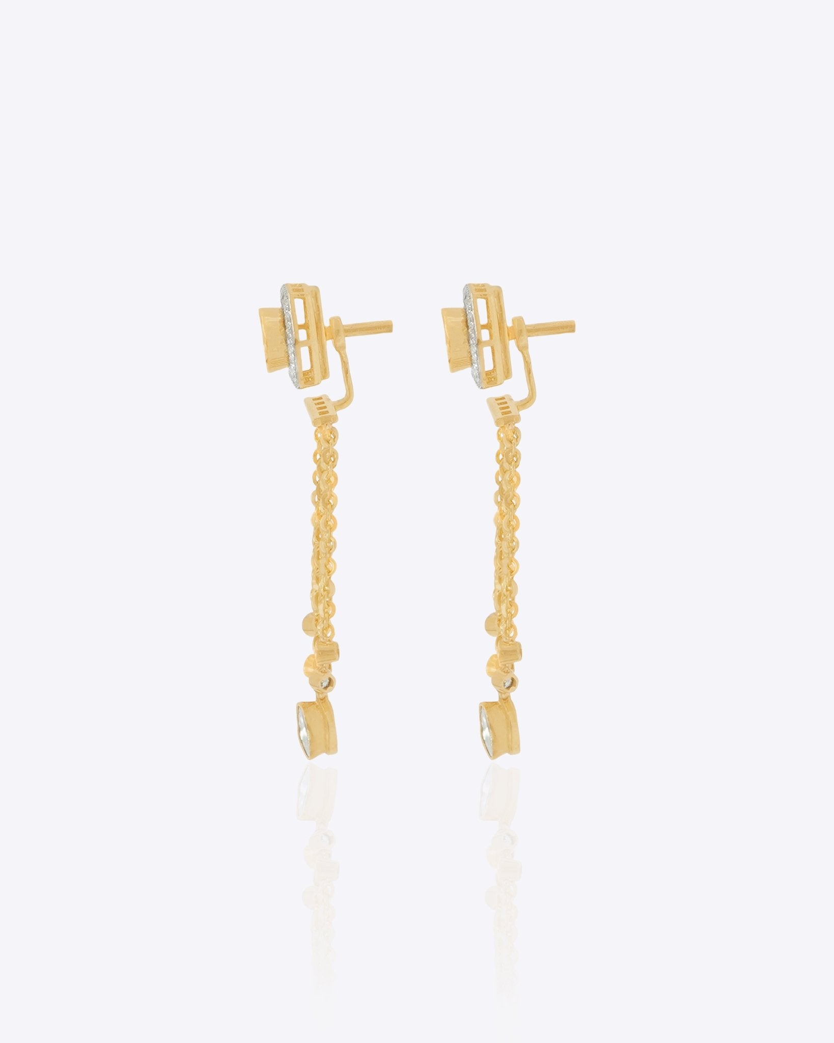 Solara Jacket Earrings in 14K gold with a hexagonal Polki and diamond design