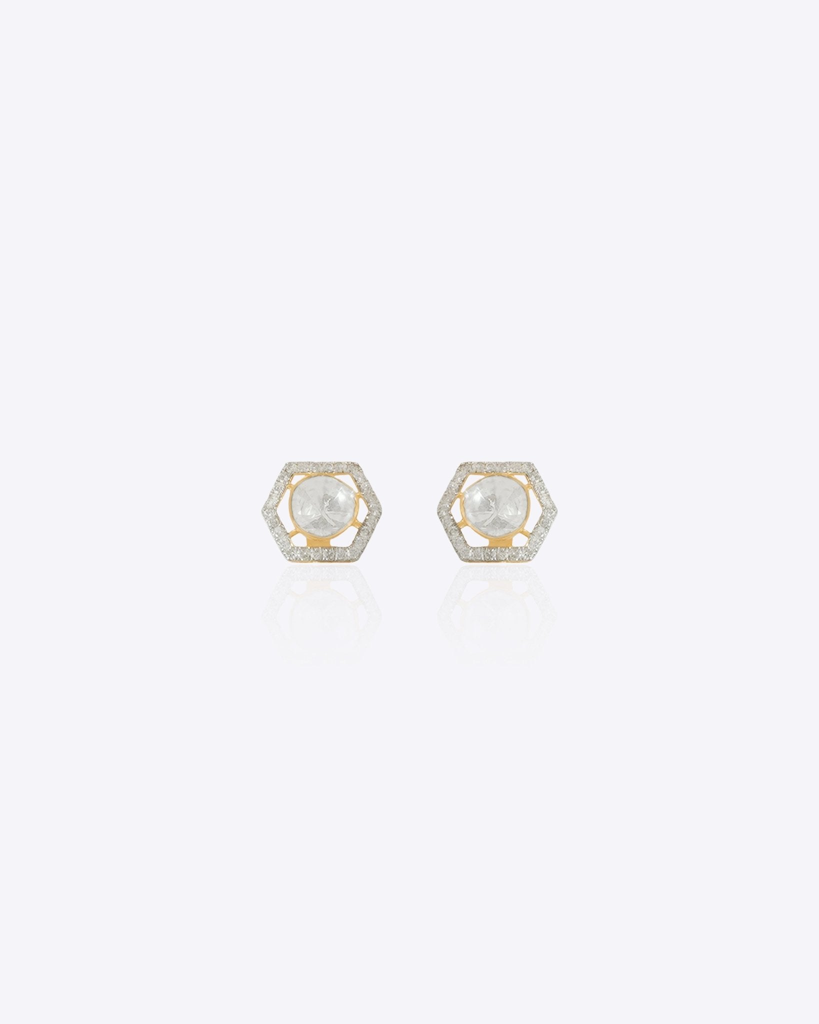 Solara Jacket Earrings in 14K gold with a hexagonal Polki and diamond design
