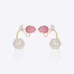 Tulip-inspired jacket earrings in 14k gold with Polki, diamonds, and enamel.