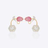 Tulip-inspired jacket earrings in 14k gold with Polki, diamonds, and enamel.