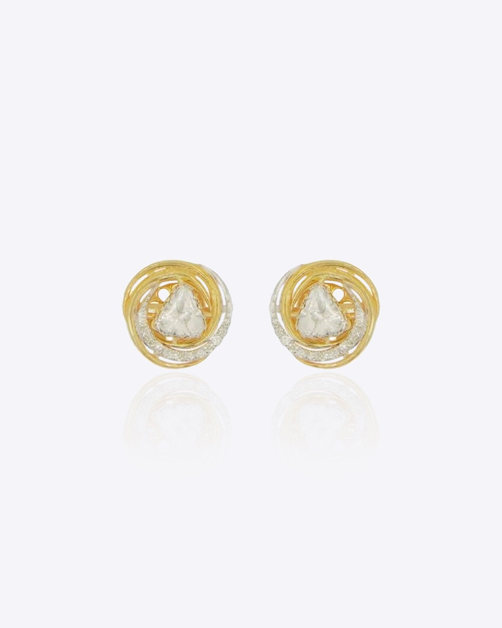 14k gold spiral stud earrings, avant-garde design