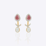 14k gold jacket earrings with Polki and diamonds, wearable as studs or full jackets.