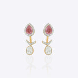 14k gold jacket earrings with Polki and diamonds, wearable as studs or full jackets.