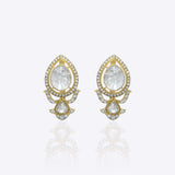 14K gold earrings with Polki and diamond oval layering for festive sparkle.