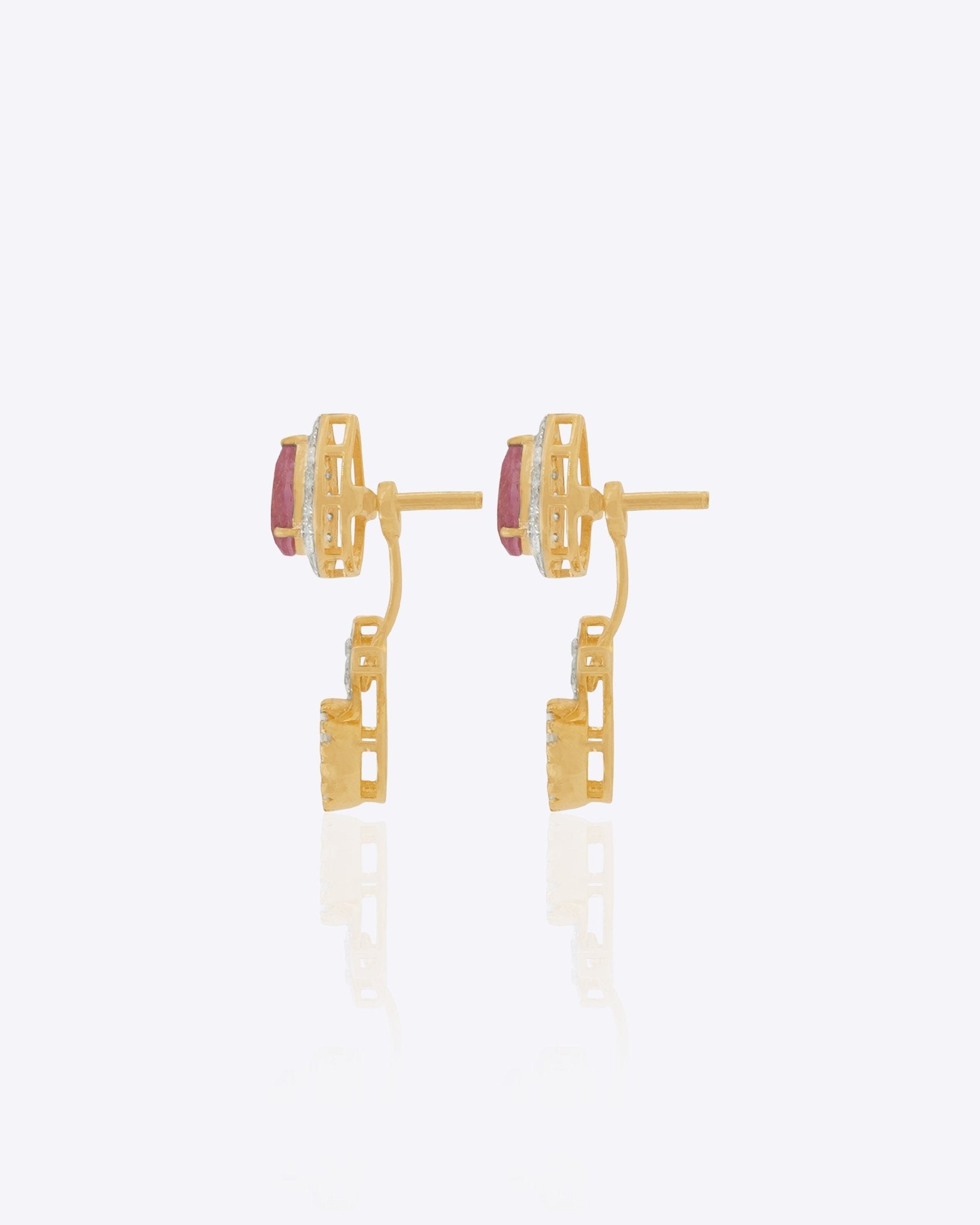 14k gold jacket earrings with Polki and diamonds, wearable as studs or full jackets.