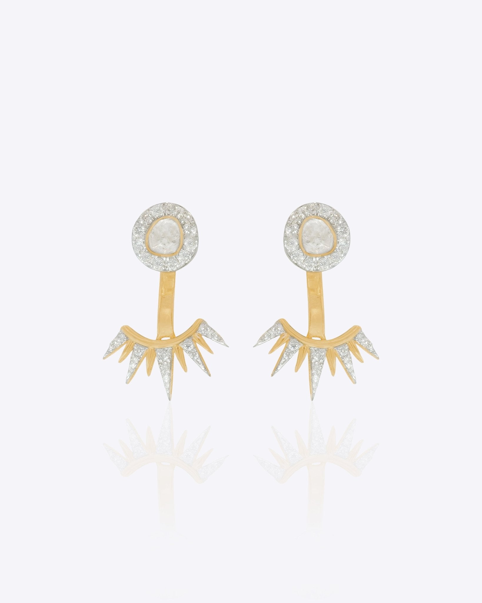 14k gold ear jacket with a zig-zag silhouette in Polki and diamonds