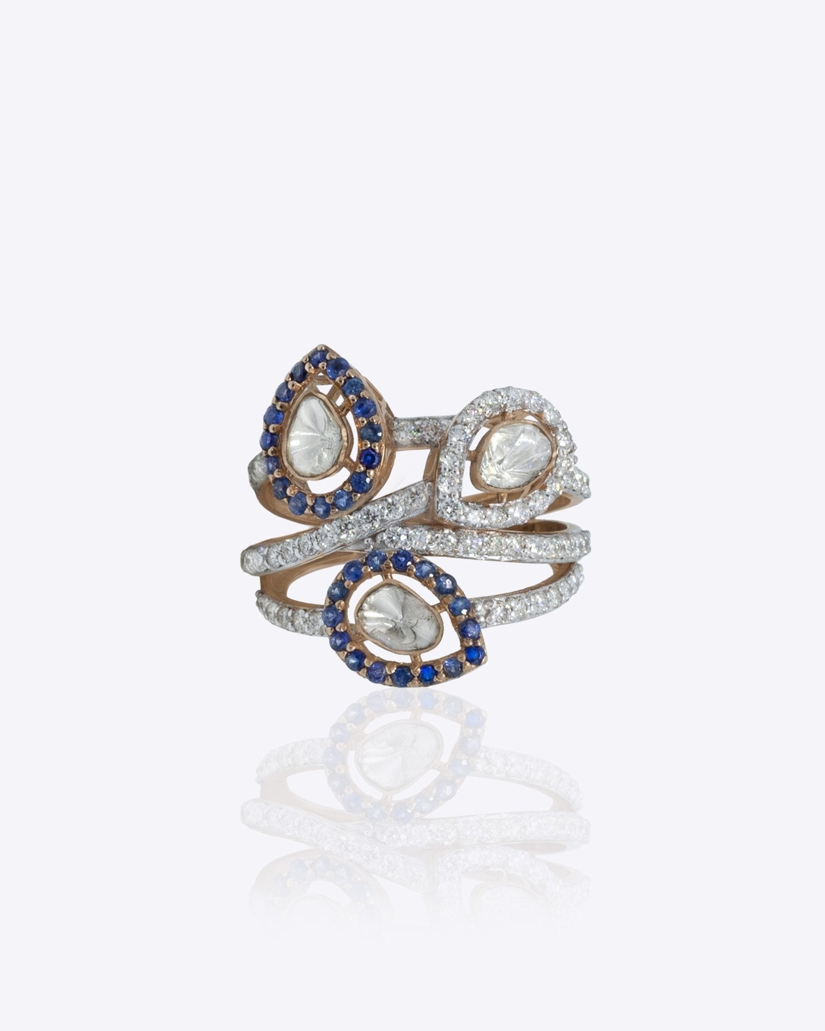 Rayline Ring in 18K gold with sapphire and Polki diamond sleek line design