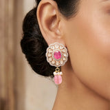18k gold earrings with Polki diamonds, ruby, and tourmaline