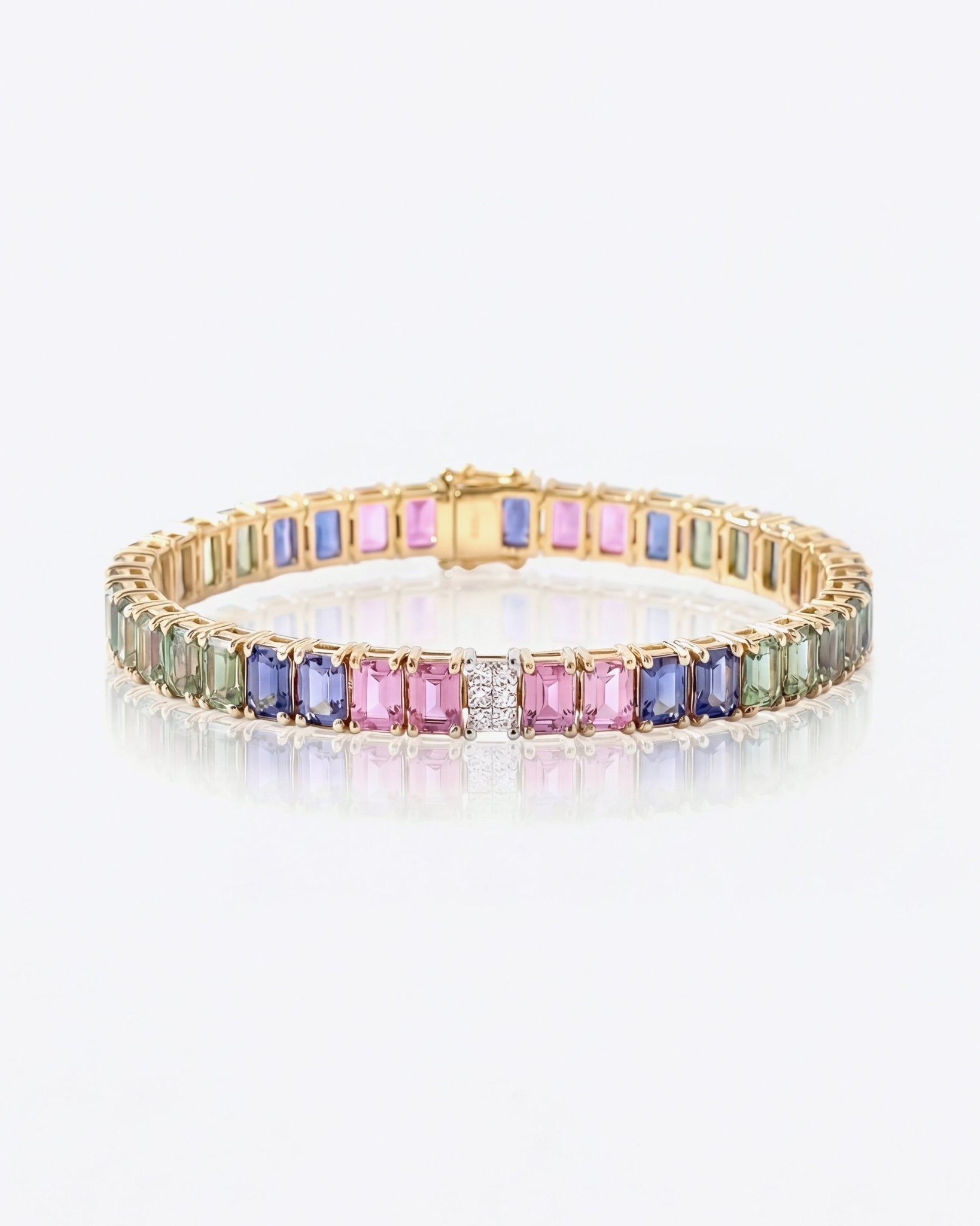 Regal Multi Sapphire Bangle Bracelet in 14k gold with multi-coloured sapphires