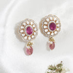 18k gold earrings with Polki diamonds, ruby, and tourmaline