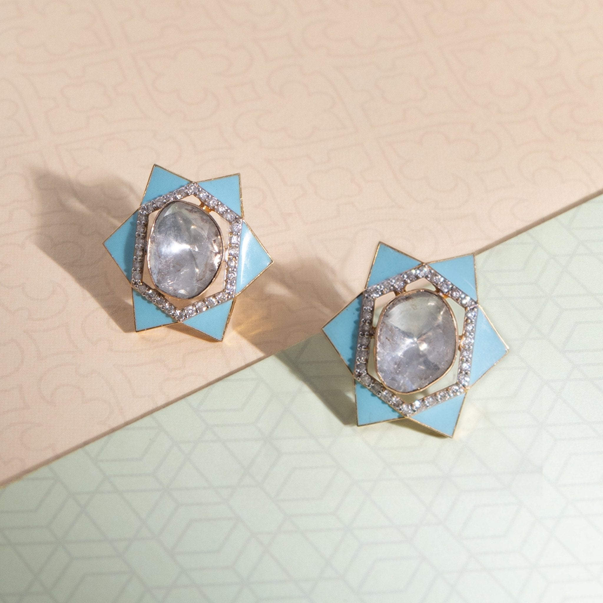 Polki and sapphire blend earrings in tranquil design.