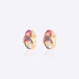 14K gold hooked earrings with Polki stones and talaf detailing