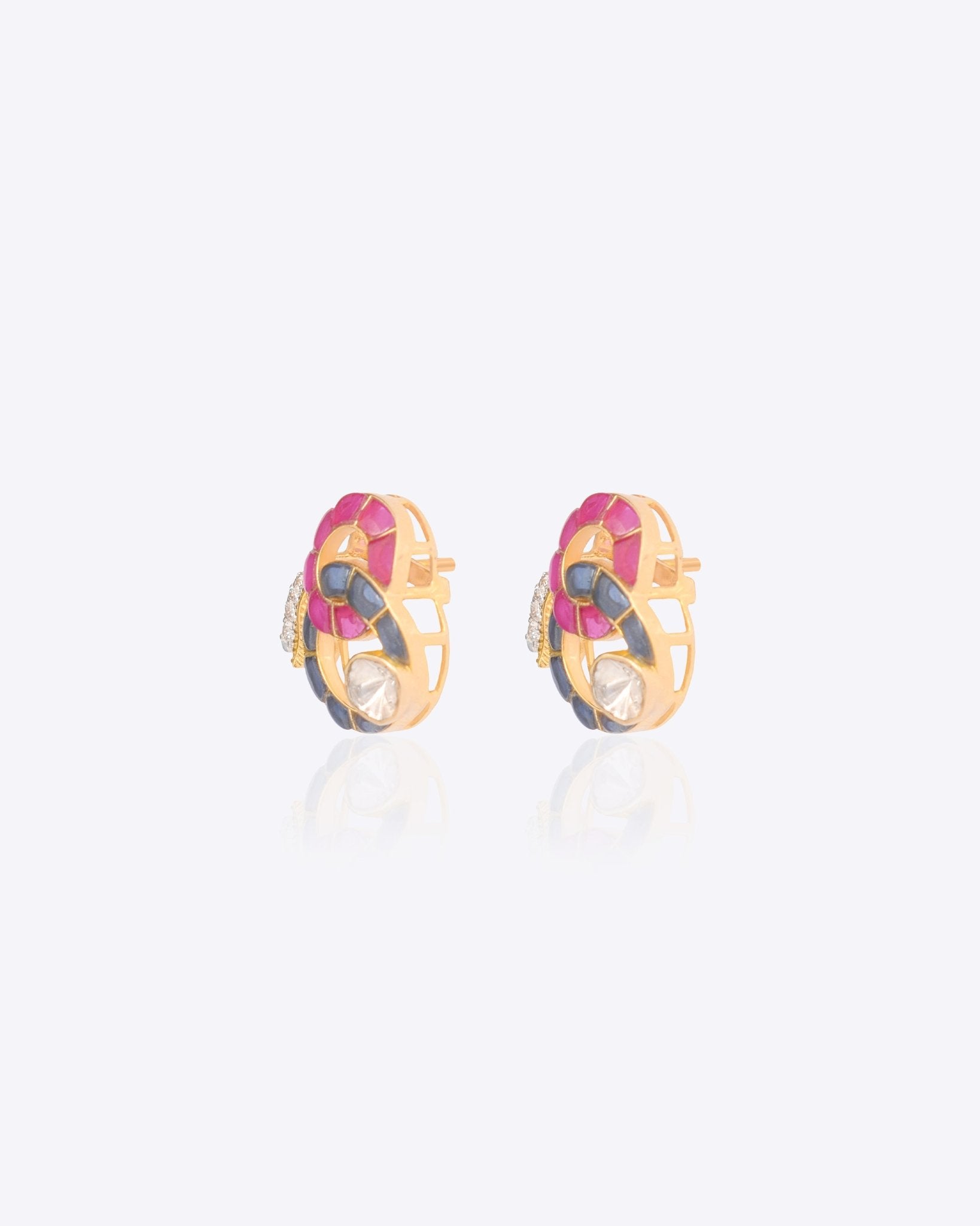 14K gold hooked earrings with Polki stones and talaf detailing