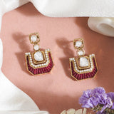 Rosewood Polki Diamond Earrings with scarlet threadwork and structured gold detailing