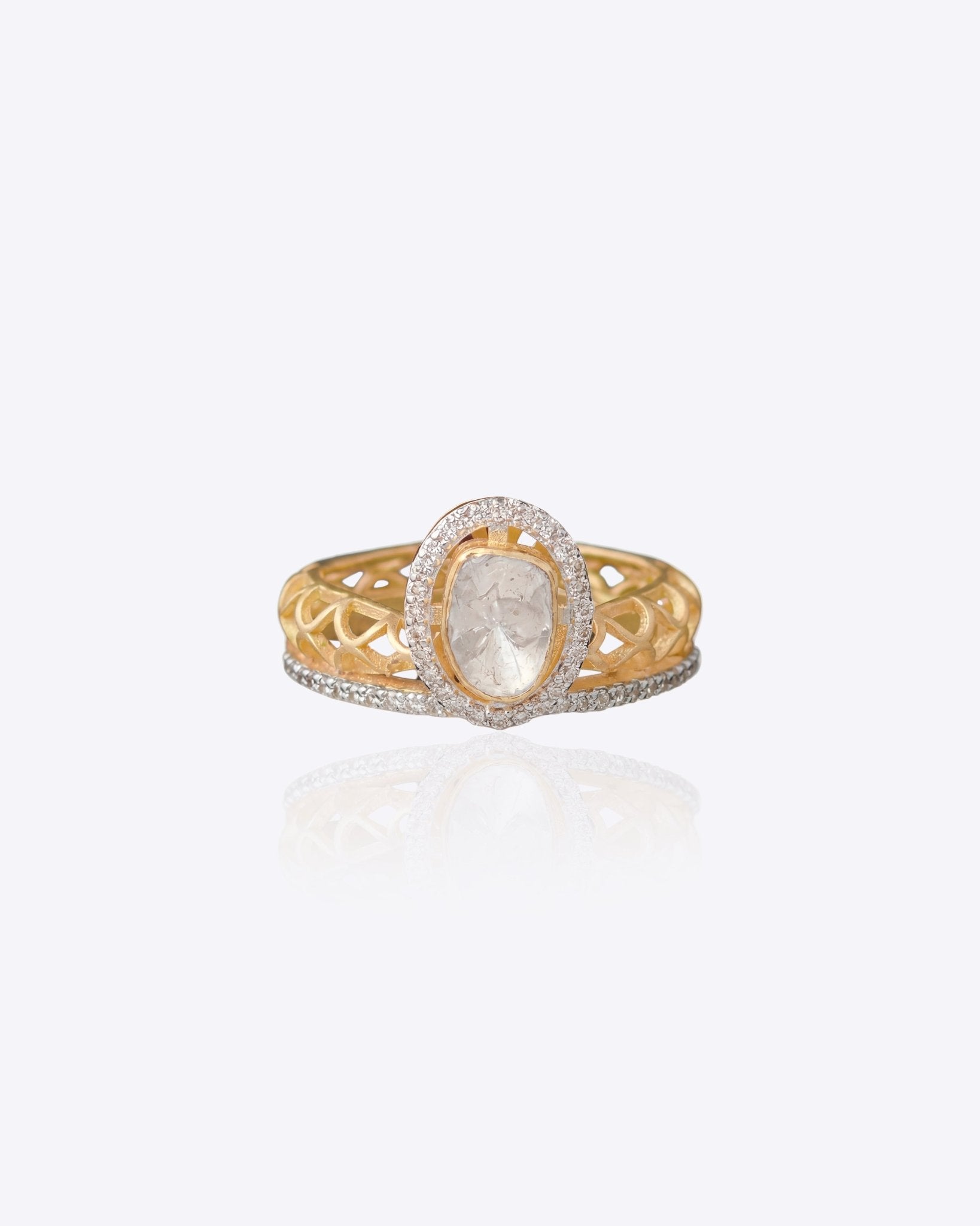18K gold Polki Moonlit Ring with diamonds inspired by moonlight.