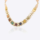 14K gold Navratna Fluttering necklace with vibrant Navratna stones and a Polki border.