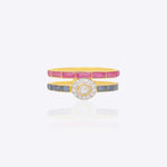14k gold ring with talaf bands, Polki diamond, and diamond halo