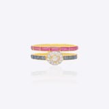 14k gold ring with talaf bands, Polki diamond, and diamond halo