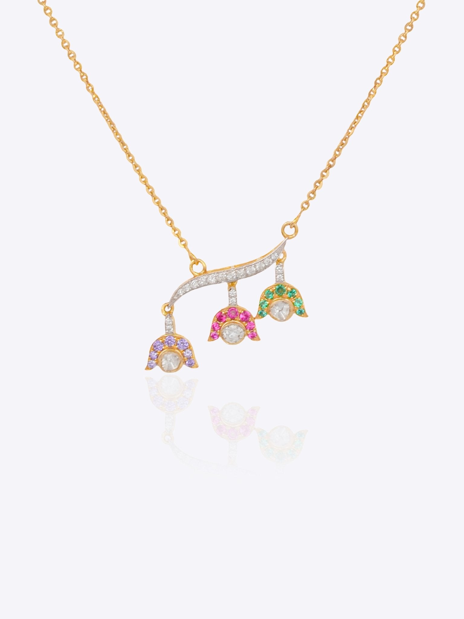 Spring in Bloom Pendant in 14k gold with upside-down tulip motifs