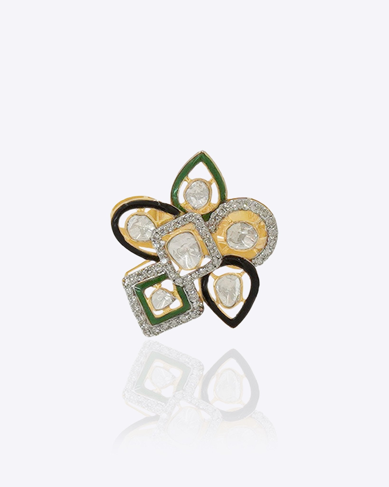 Starlit Petal Polki Ring in 18K gold with hand-set Polki diamonds in a floral design