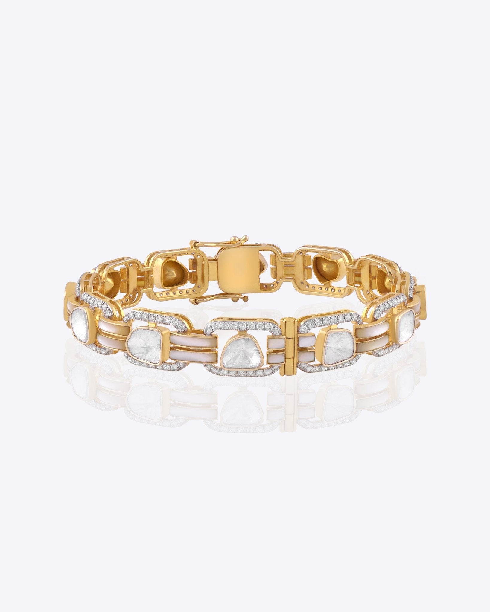 14k gold Polki diamond Noor Eternity Bangle with handcrafted heritage-inspired design.