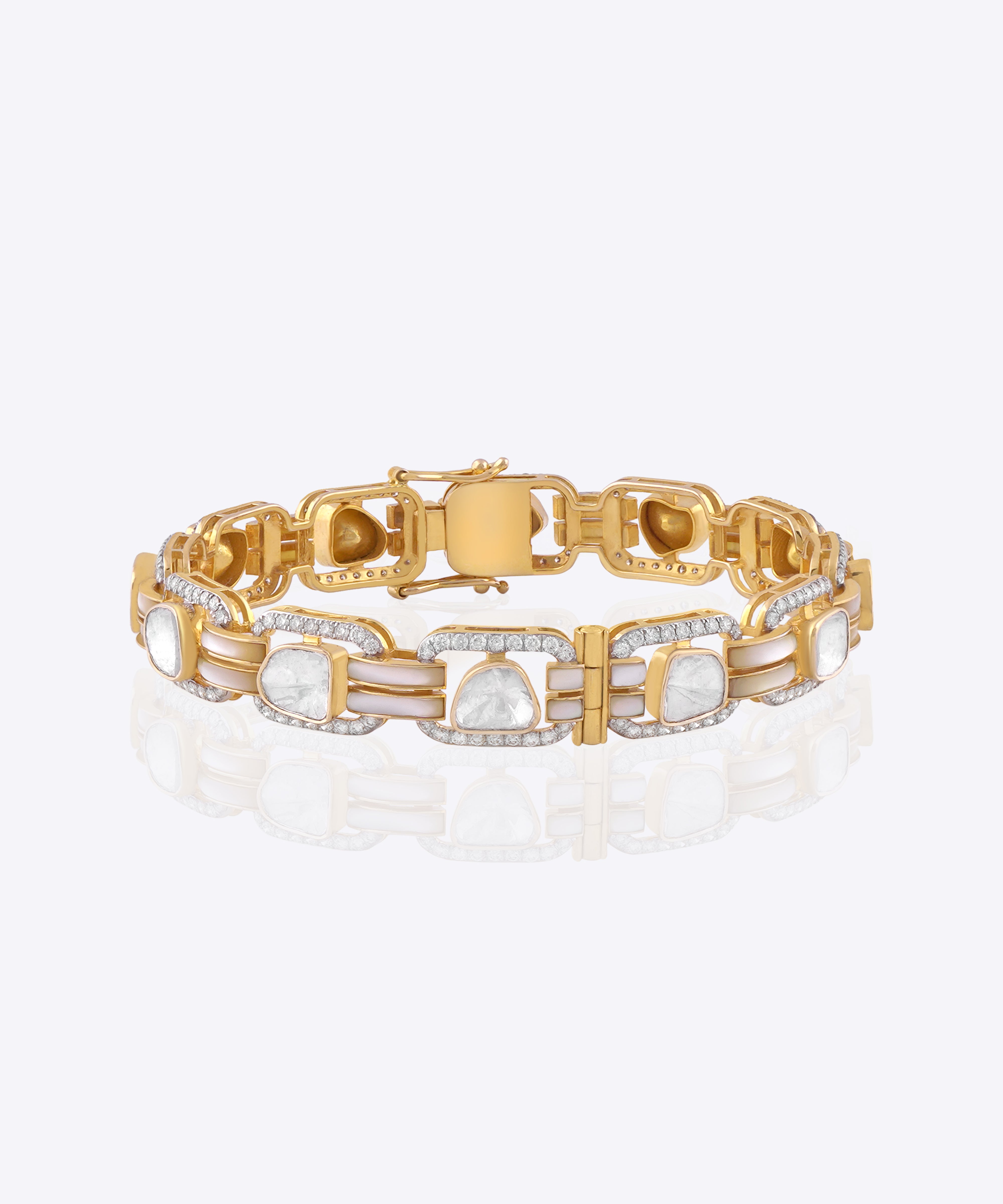 14k gold Polki diamond Noor Eternity Bangle with handcrafted heritage-inspired design.