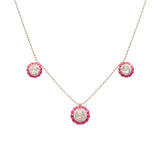 Luxurious 14k gold pendant with Pink Talf stones, diamonds, and polkis.