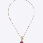 9K gold Mayur Noor Pendant featuring Polki diamonds and a pink gemstone drop, inspired by elegance and grace.