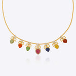 14K gold necklace with Polki, diamonds, pearls, and Navratna stones