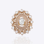 14k gold Floral Polki diamond statement ring with handcrafted polki and diamond detailing.