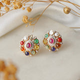 Navratna Polki Diamond Ear Studs