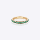 14K gold ring with radiant emeralds and diamond accents