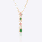 14k gold pendant with pink tourmaline, green aventurine, and Polki diamonds